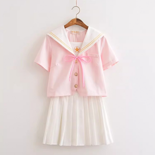Rabbit House Japanese JK Uniform | Pink Sakura Sailor Suit & Pleated Skirt | Women's Summer Academy Style Cute Student Costume C059 party X party