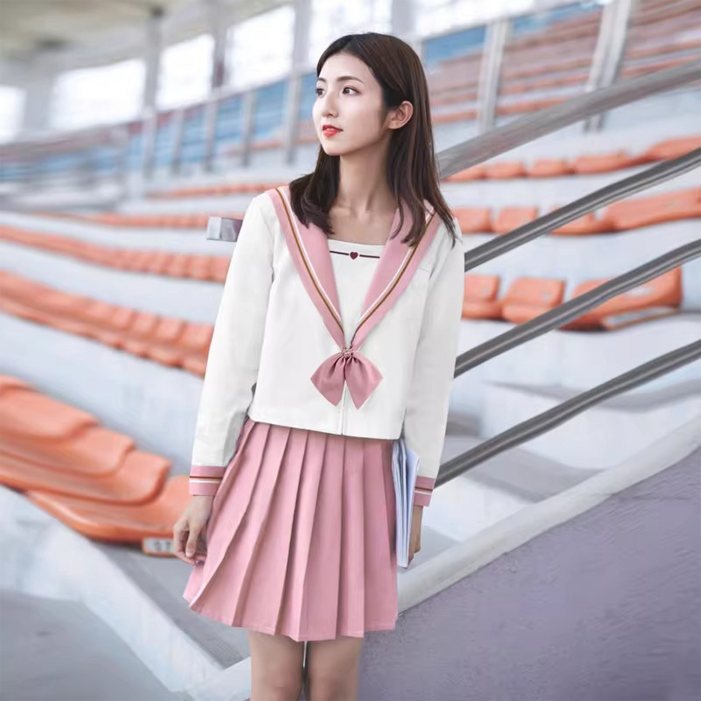 Japanese JK Uniform Set | Pink Embroidered Kansai Collar Sailor Suit | Summer Women’s Student Academy Style Pleated Skirt C046 party X party