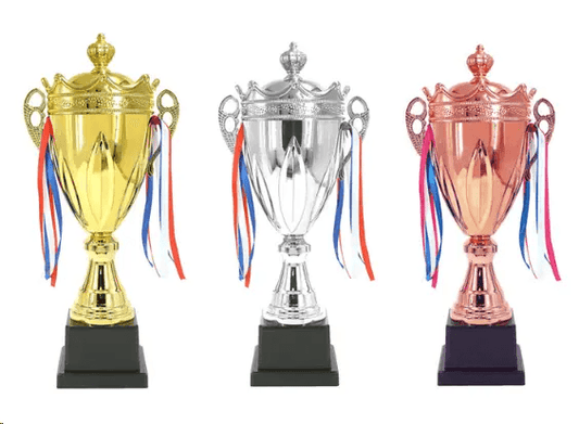Engravable Metal Trophy | Creative Commemorative Award in Multiple Colors & Sizes – TR-1430 - party X party