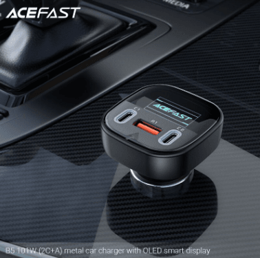 ACEFAST B5 101W Car Charger with OLED Display – 1×USB-A + 2×USB-C – Black – LP-233 - party X party