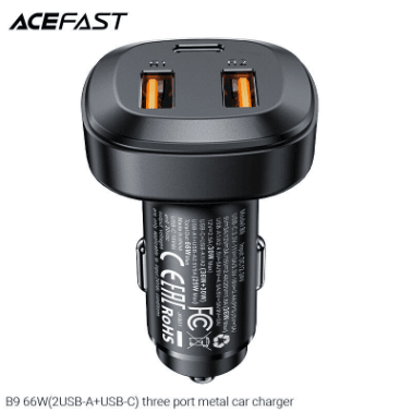 ACEFAST B9 66W Fast Car Charger – 2×USB-A + 1×USB-C – Black – LP-228 - party X party