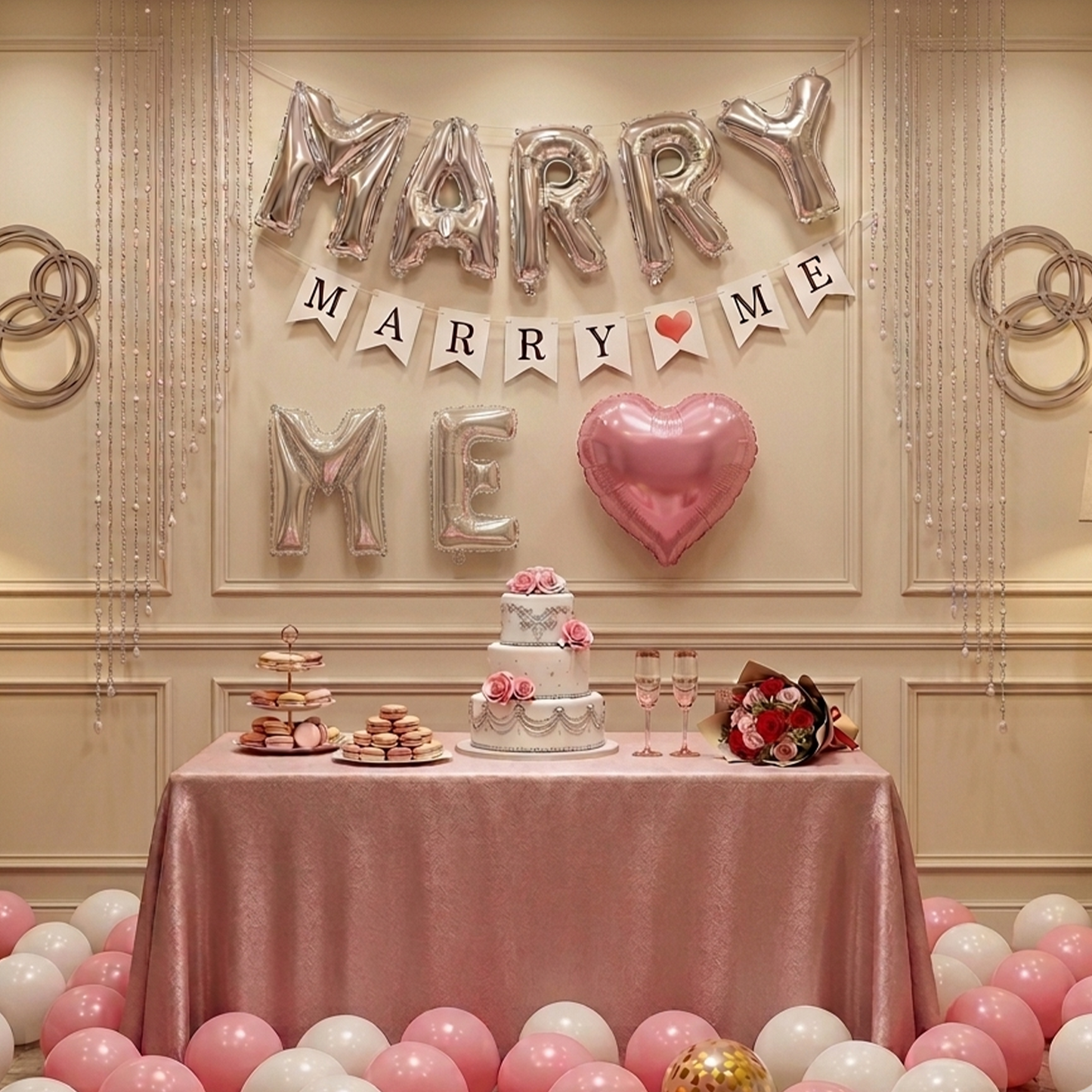 Pink Proposal Balloon Decoration Set – Fishtail Flag Proposal Decoration Set – S127 party X party