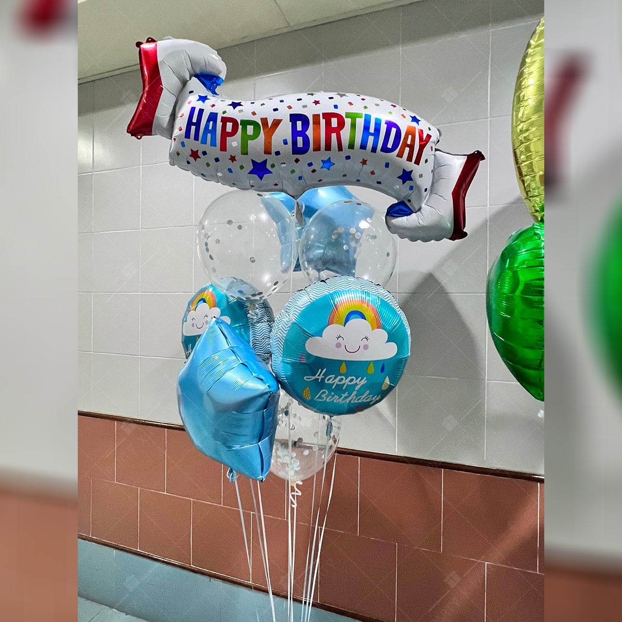 Light Blue Birthday Banner & Balloon Bunch– S110-1