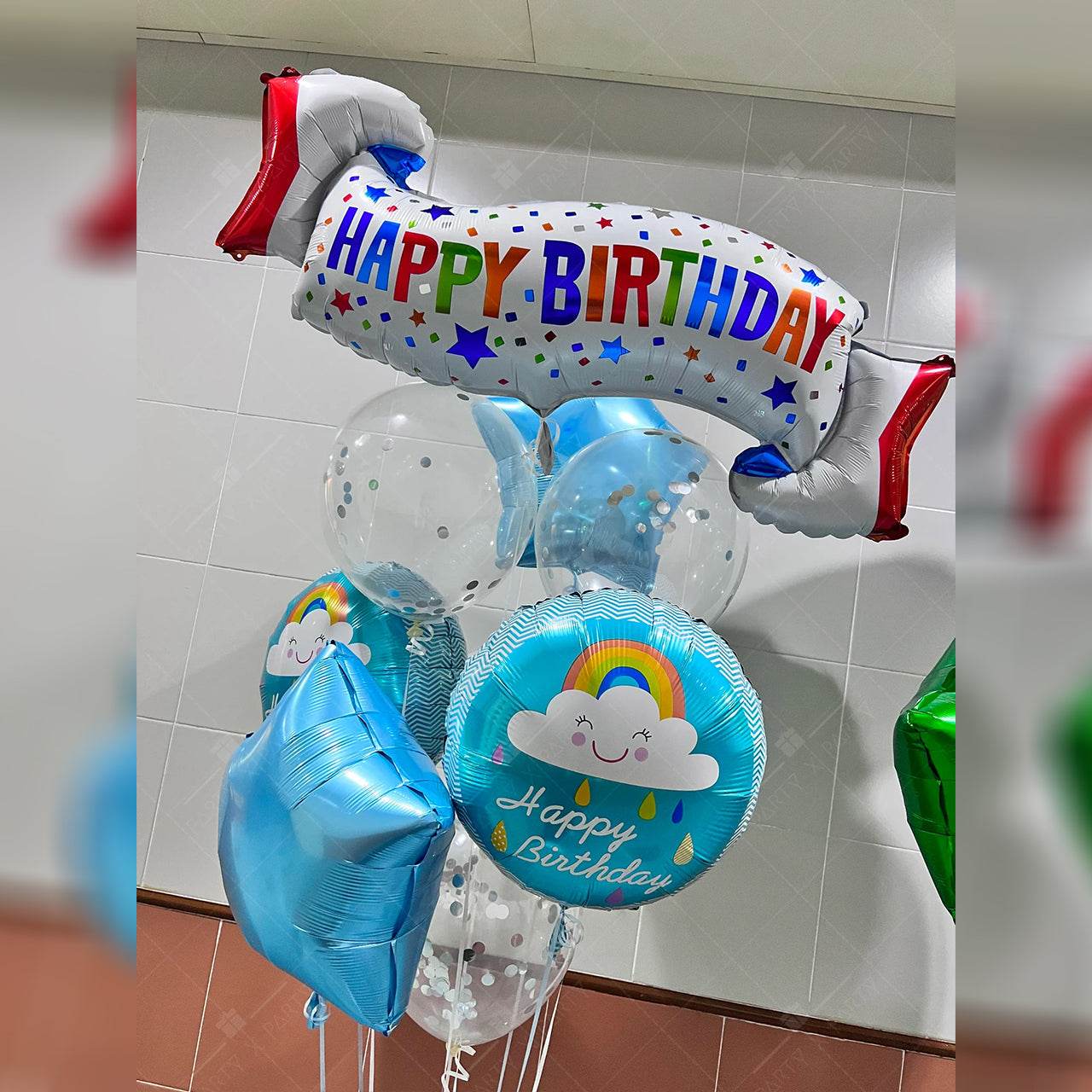 Light Blue Birthday Banner & Balloon Bunch– S110-1