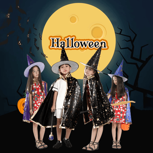 Kids' Wizard Costume Set – Halloween Cape & Hat with Gold Stars - party X party