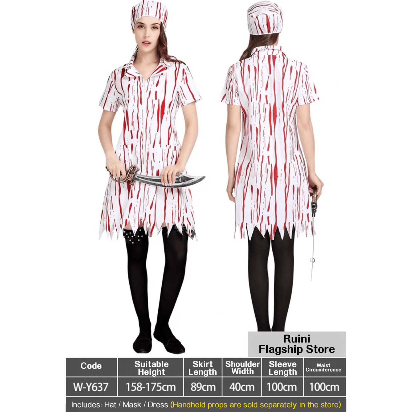 Female Scary Chef Costume Bloody Butcher Look Halloween Horror Dress for Women - party X party