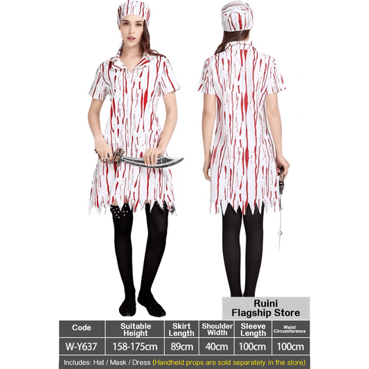 Female Scary Chef Costume Bloody Butcher Look Halloween Horror Dress for Women - party X party