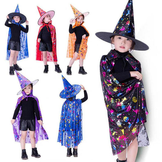 Kids Halloween Colorful Witch Costume Set – Magical Witch Hat & Cape for Halloween & Dress-Up - party X party