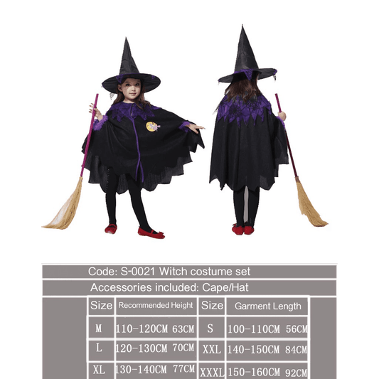 Magical Kids Witch Costume Set – Includes Cape, Hat & Purple Broom - party X party