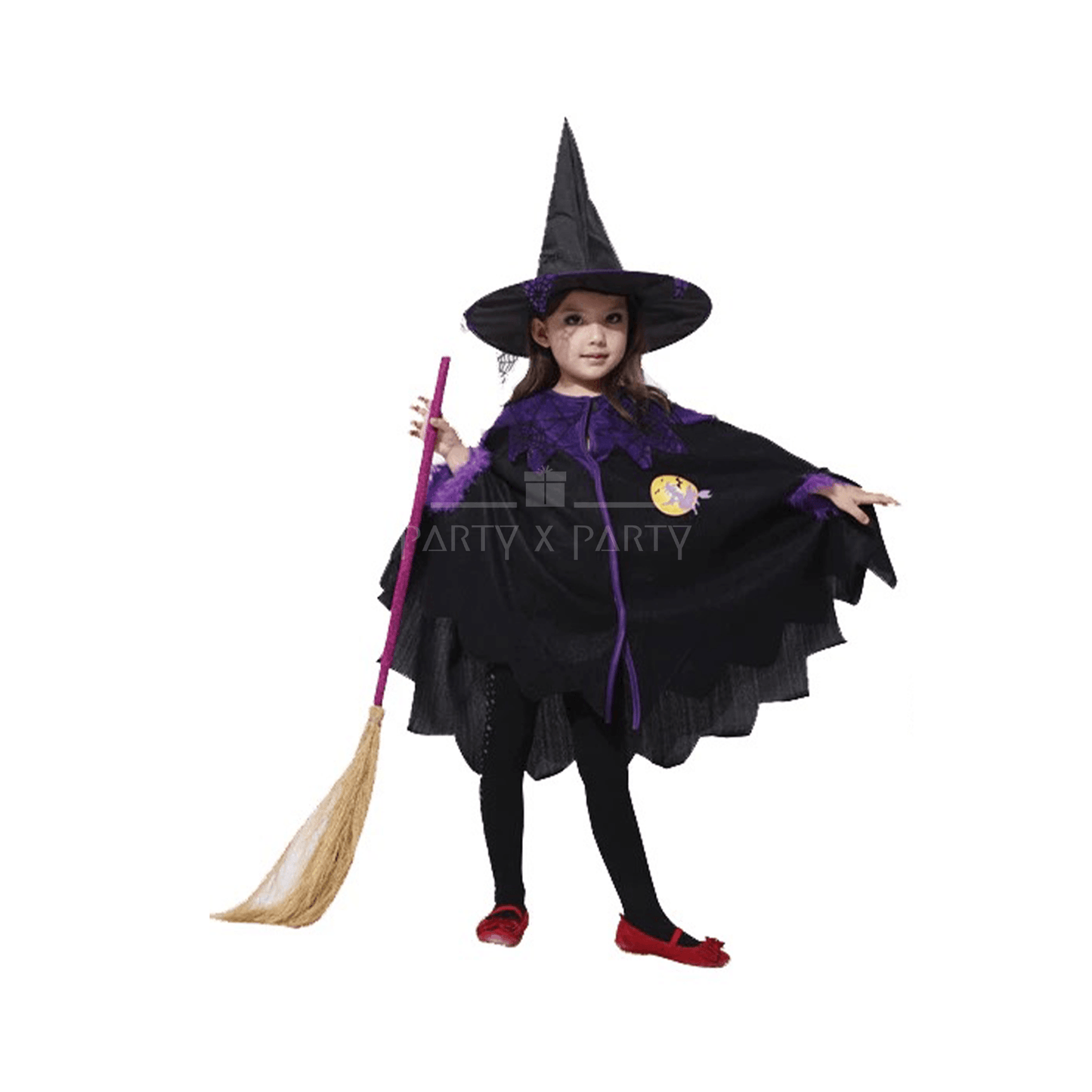 Magical Kids Witch Costume Set – Includes Cape, Hat & Purple Broom - party X party