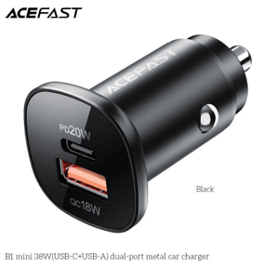 ACEFAST B1 Mini 38W Car Charger – USB-C & USB-A Fast Charging – Black – LP-225