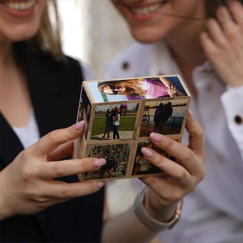 Custom Photo Wooden Infinity Cube (with Base)
