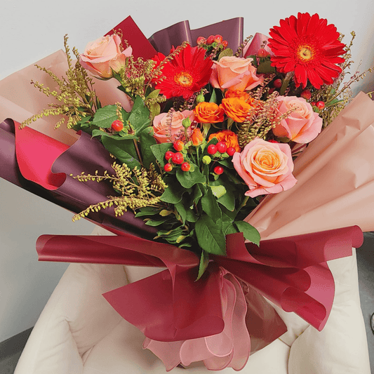 Red sunflower bouquet scented pink rose bouquet blessing gift – F-410 - party X party