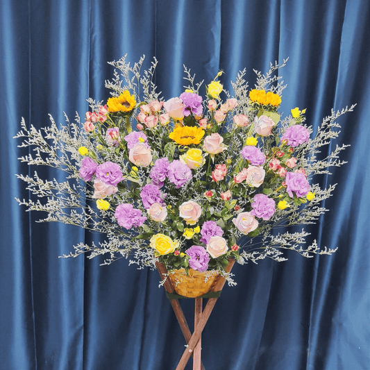 Sunflower basketUnicorn roseWave purple platycodonBlessing giftTripod stand – F-465 - party X party