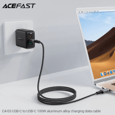 ACEFAST 100W USB-C to USB-C Charging Cable – 2M Braided Zinc Alloy, Silver-C6-03 LP-232