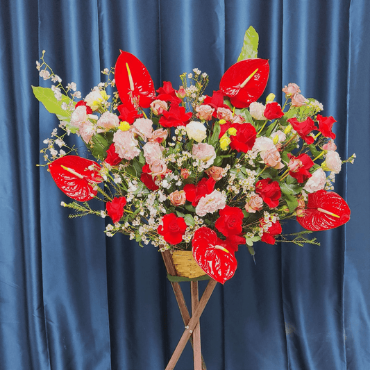 Anthurium, red rose basket Cappuccino rose basket blessing gift – F-480 - party X party