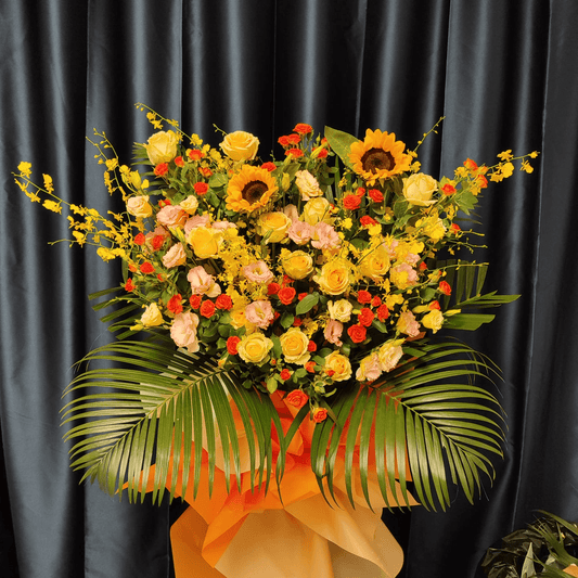 Sunflower basket Champagne rose, orange rose, champagne platycodon basket blessing basket – F-490 - party X party