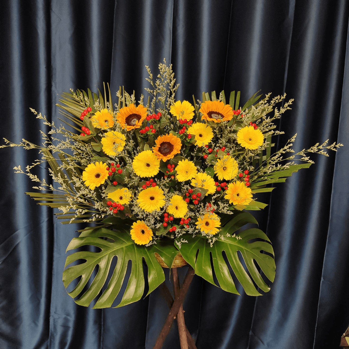 Sunflower basket yellow sunflower, rich flower basket blessing flower basket tripod stand – F-495 - party X party