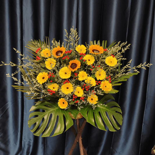 Sunflower basket yellow sunflower, rich flower basket blessing flower basket tripod stand – F-495 - party X party