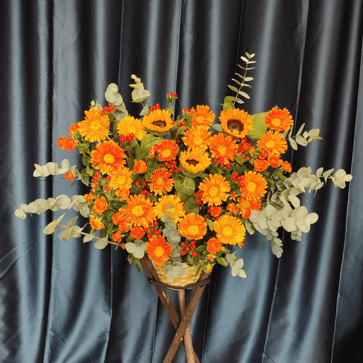 Sunflower, Orange Sun Chrysanthemum Basket Blessing Basket – F-500 - party X party