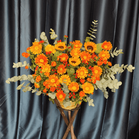 Sunflower, Orange Sun Chrysanthemum Basket Blessing Basket – F-500 - party X party