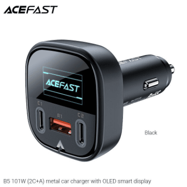 ACEFAST B5 101W Car Charger with OLED Display – 1×USB-A + 2×USB-C – Black – LP-233 - party X party