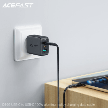 ACEFAST 100W USB-C to USB-C Charging Cable – 2M Braided Zinc Alloy, Silver-C6-03 LP-232