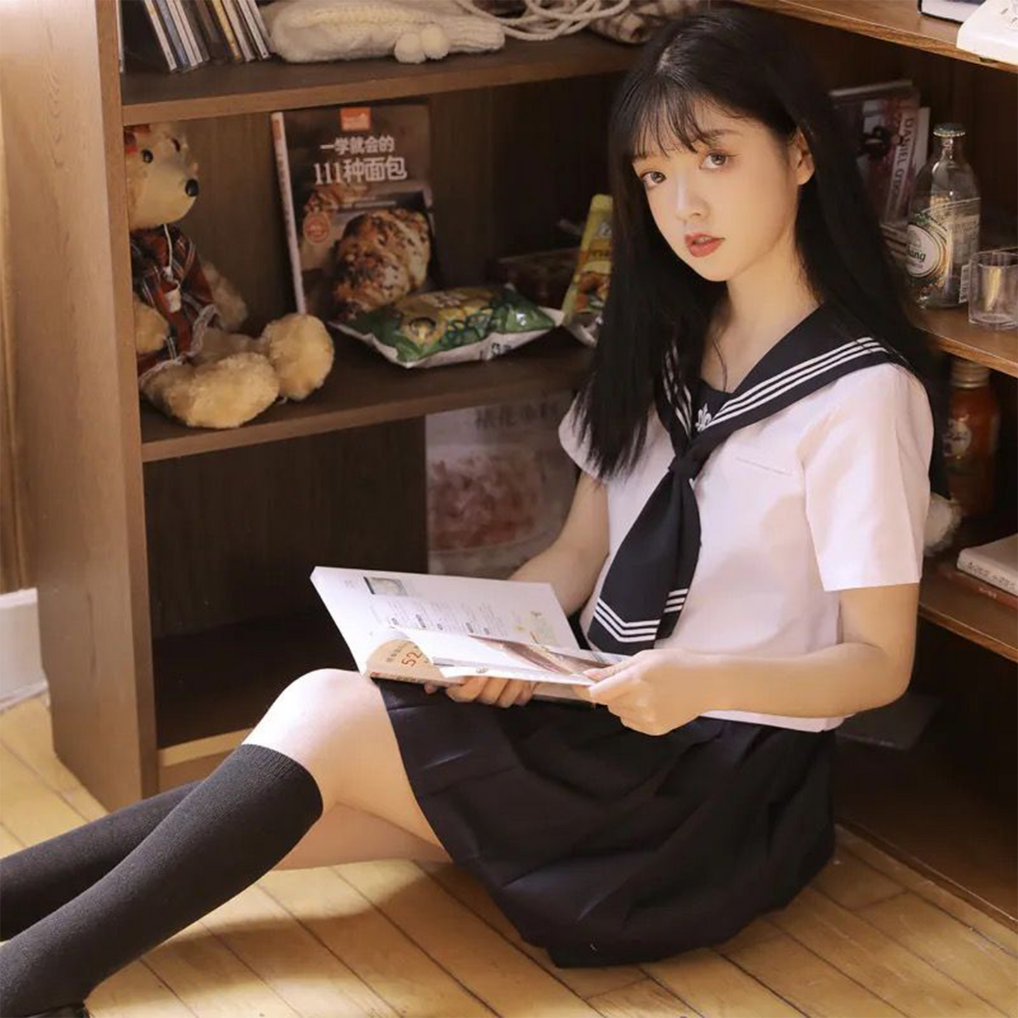 Japanese Academy Style JK Uniform | Women’s Summer Sailor Suit Skirt Set | Basic Middle & High School Class Uniform C027 party X party