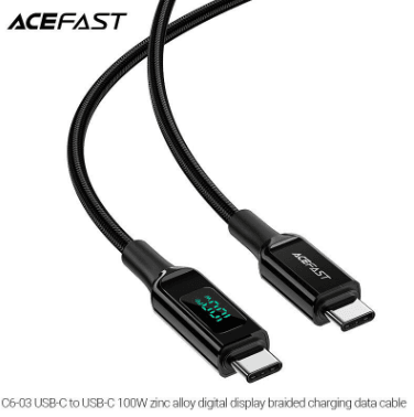 ACEFAST C6-03 USB-C to USB-C 100W 2M Zinc Alloy Cable with Digital Display – Black – LP-230