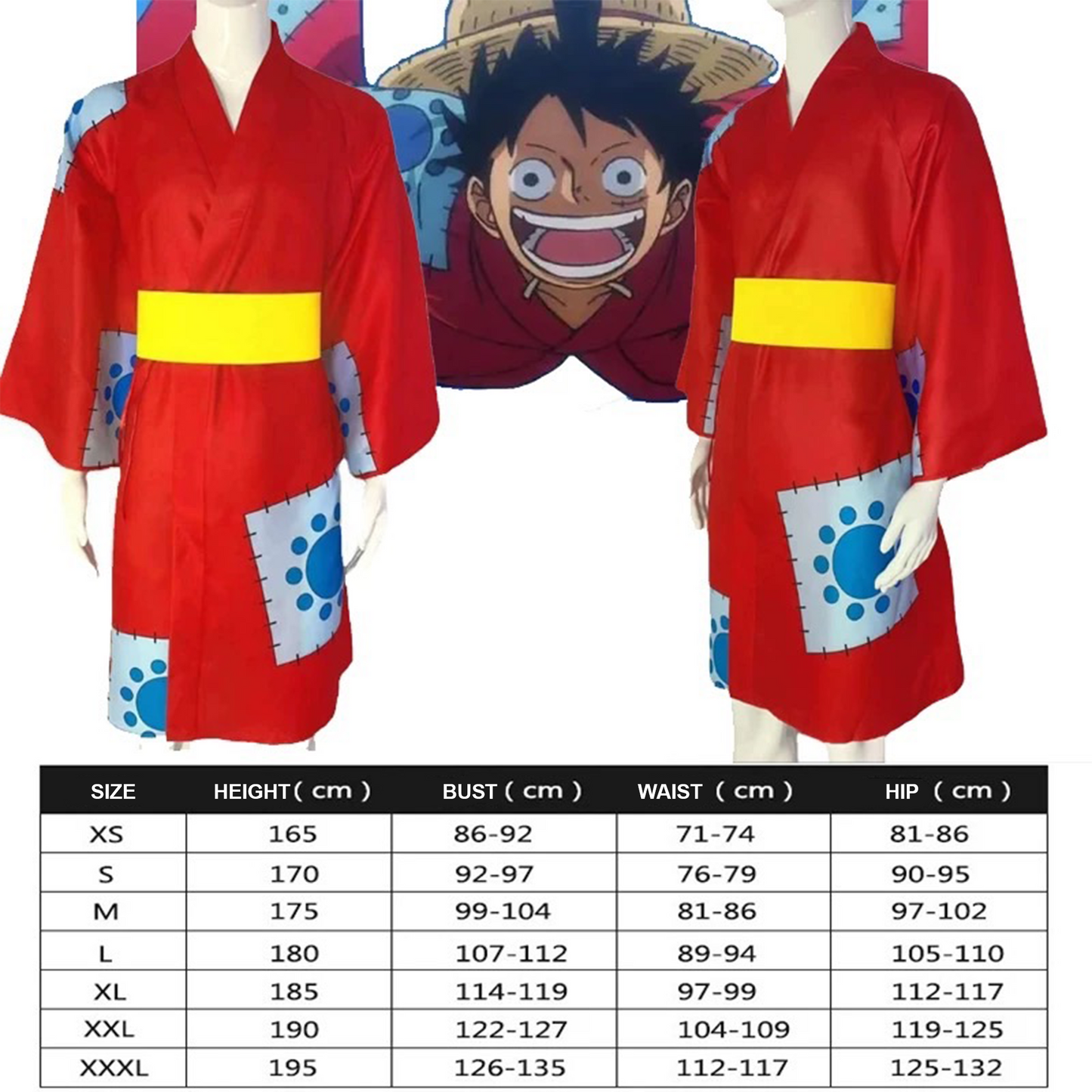 One Piece Wano Country – Monkey D. Luffy Long Robe Cosplay Costume – Halloween Kids & Adult Role-Play Outfit 0022