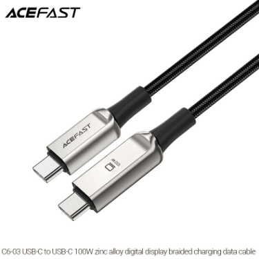 ACEFAST 100W USB-C to USB-C Charging Cable – 2M Braided Zinc Alloy, Silver-C6-03 LP-232