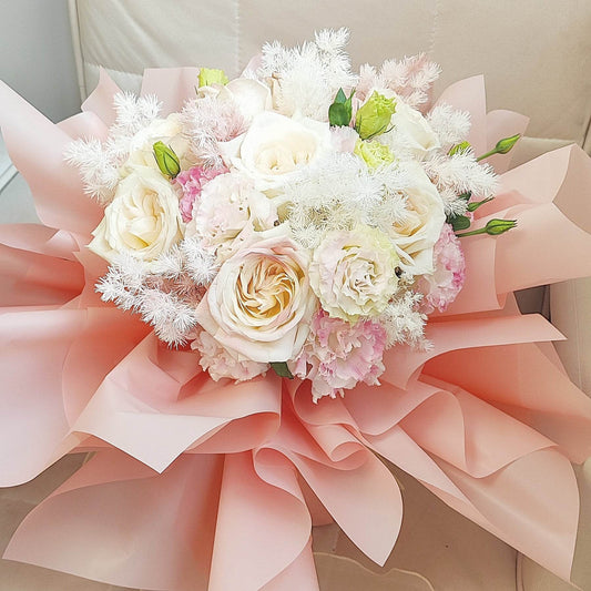 White Rose Wavy Pink Platycodon Pleurotus eryngii Bouquet--F-512 - party X party