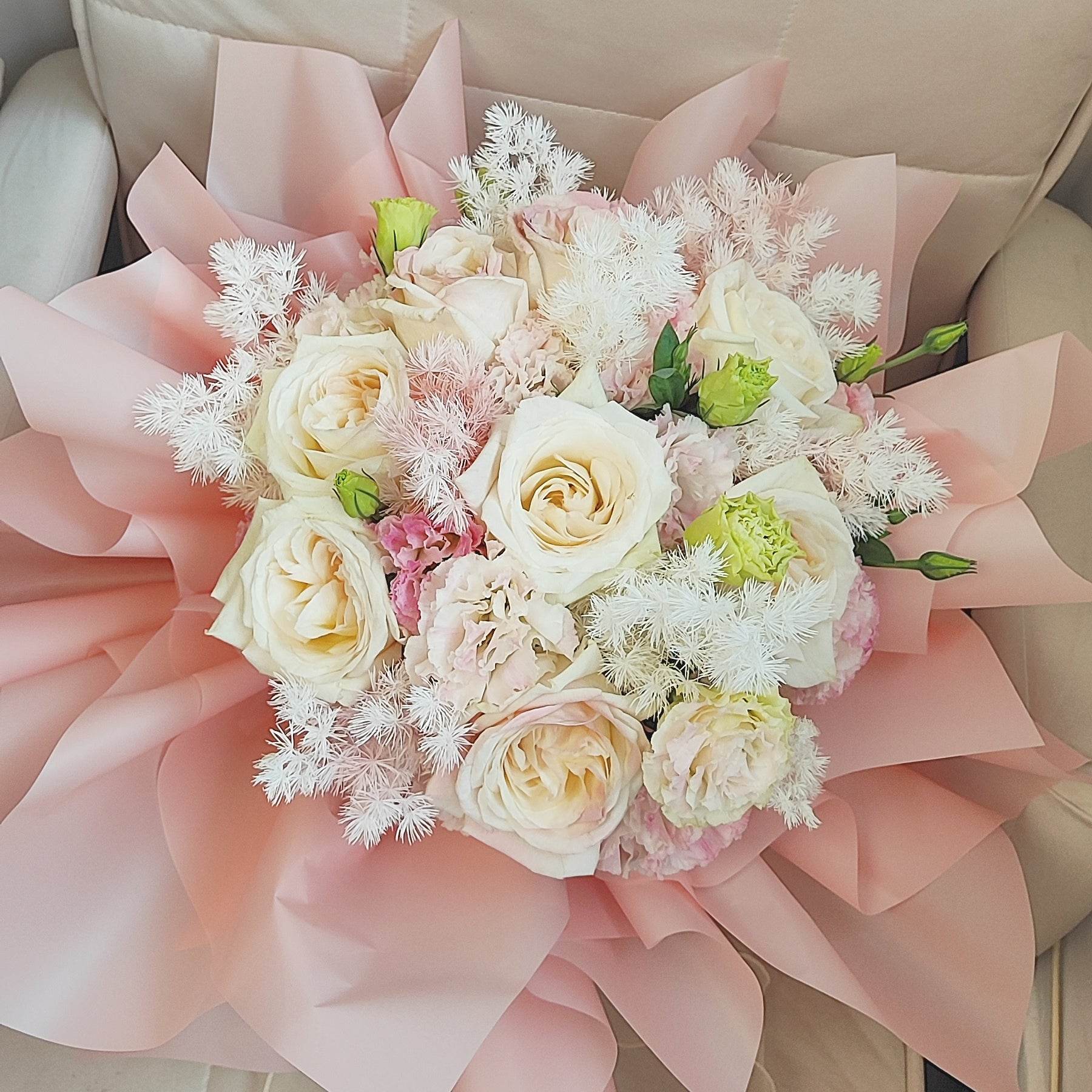 White Rose Wavy Pink Platycodon Pleurotus eryngii Bouquet--F-512 - party X party