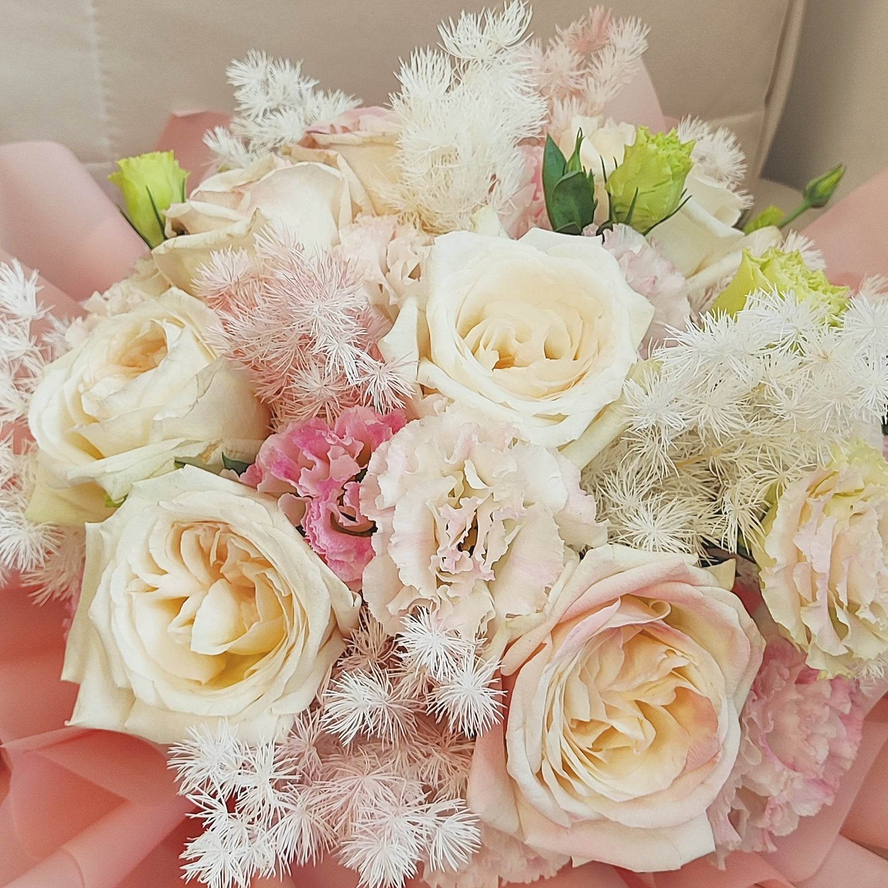 White Rose Wavy Pink Platycodon Pleurotus eryngii Bouquet--F-512 - party X party