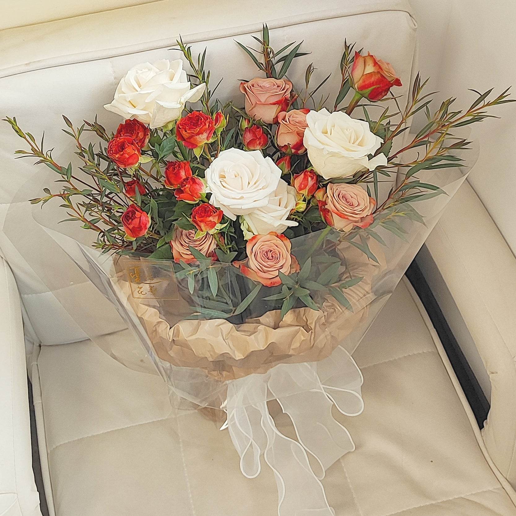 White Rose Cappuccino Rose Chocolate Bubble Rose Bouquet -- – F-516 - party X party