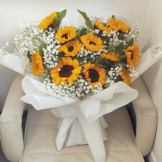 12 Sunflowers & Baby’s Breath Bouquet – Bright & Cheerful Gift – F-518 - party X party