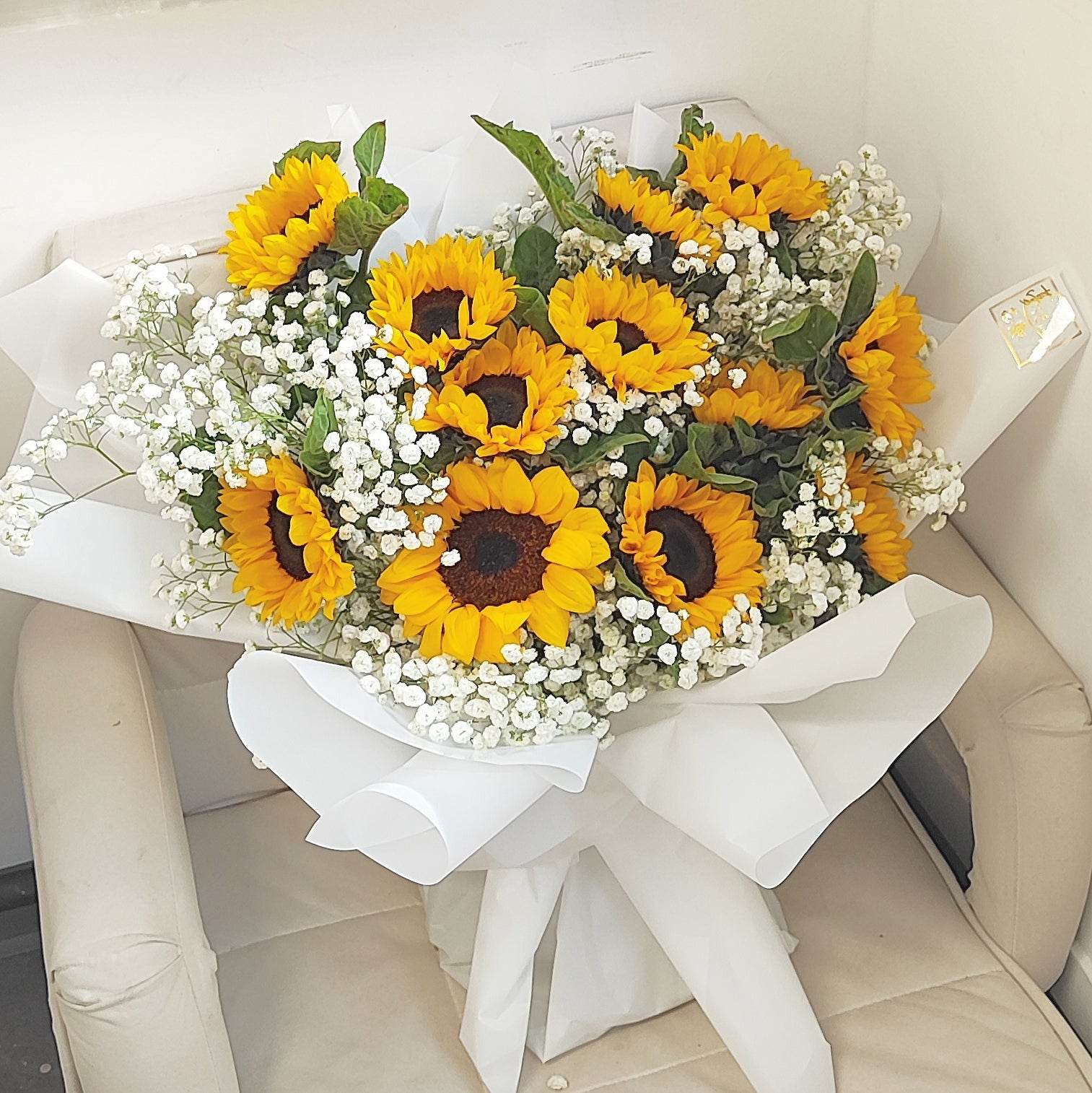 12 Sunflowers & Baby’s Breath Bouquet – Bright & Cheerful Gift – F-518 - party X party