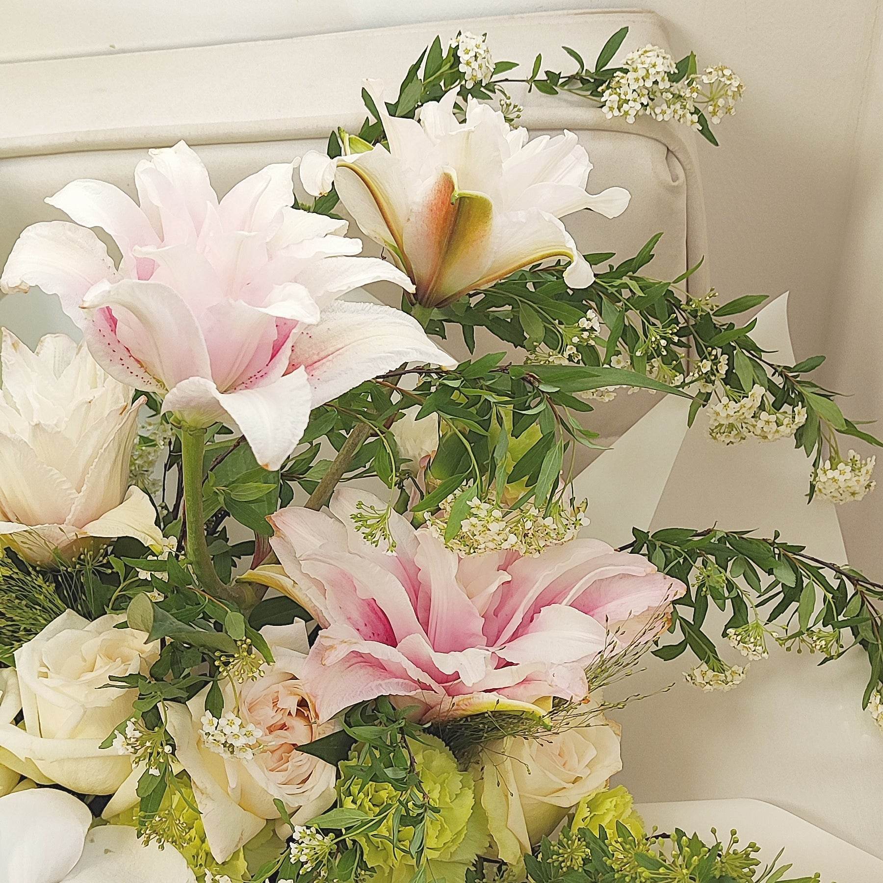 White Rose Small Handball Carnation Double Lily Phalaenopsis Bouquet--F-527 - party X party