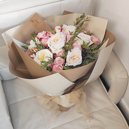 White Rose Small Rose Eucalyptus Bouquet--F-529 - party X party