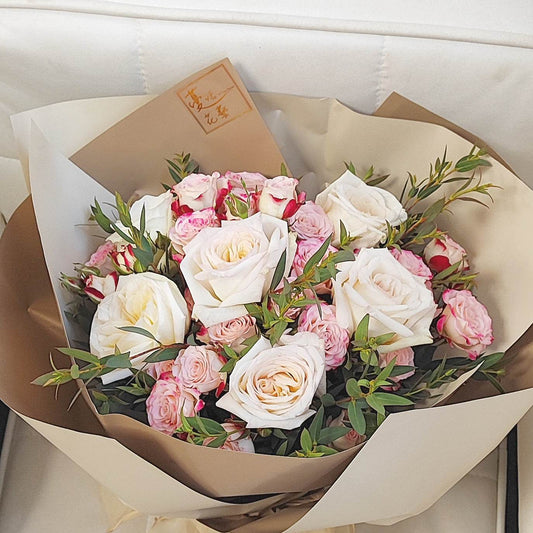 White Rose Small Rose Eucalyptus Bouquet--F-529 - party X party