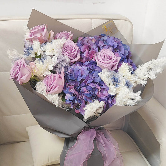 Purple embroidery ball purple rose wavy white platycodon cycas revoluta – --F-535 - party X party