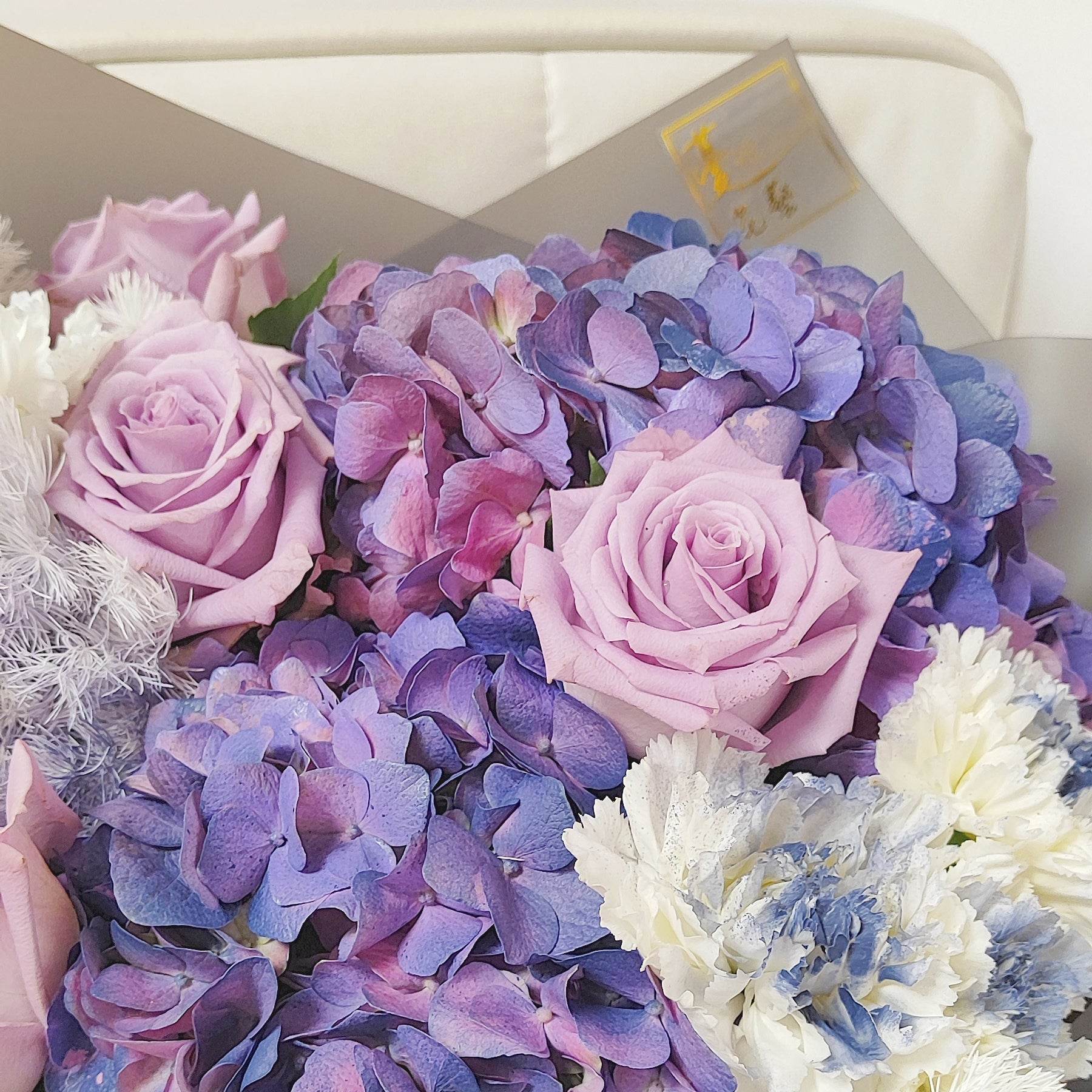 Purple embroidery ball purple rose wavy white platycodon cycas revoluta – --F-535 - party X party