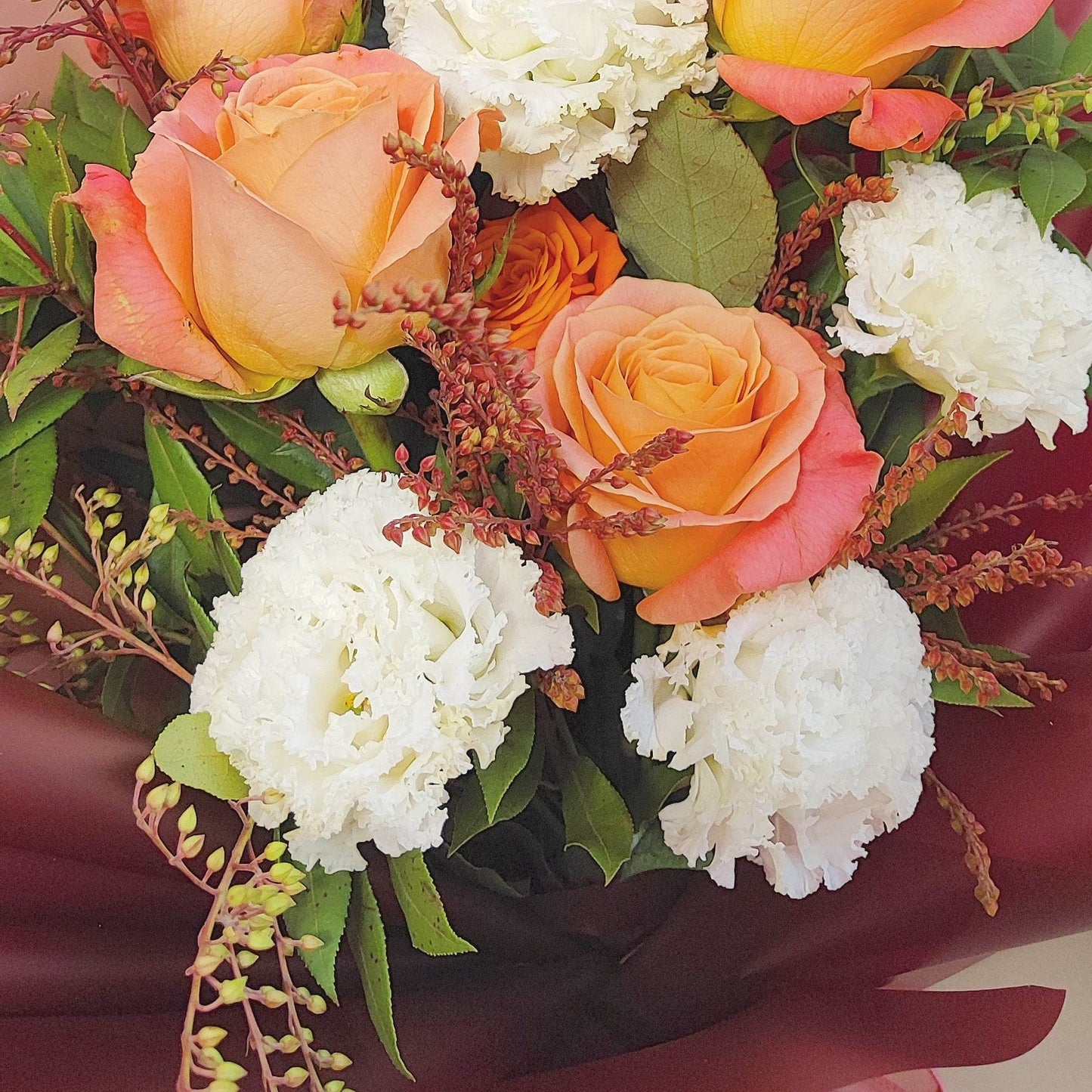 Pink Rose Wavy White Platycodon Sedum Bouquet – --F-541 - party X party