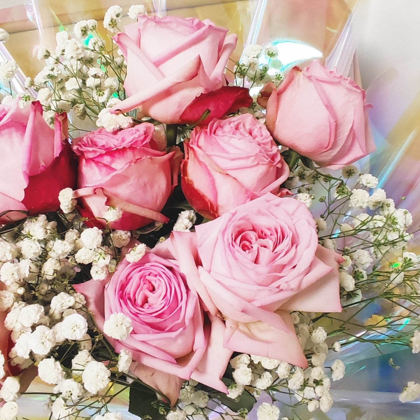 11 Pink Roses & Baby’s Breath Bouquet – Romantic Elegant Gift – F-547 - party X party