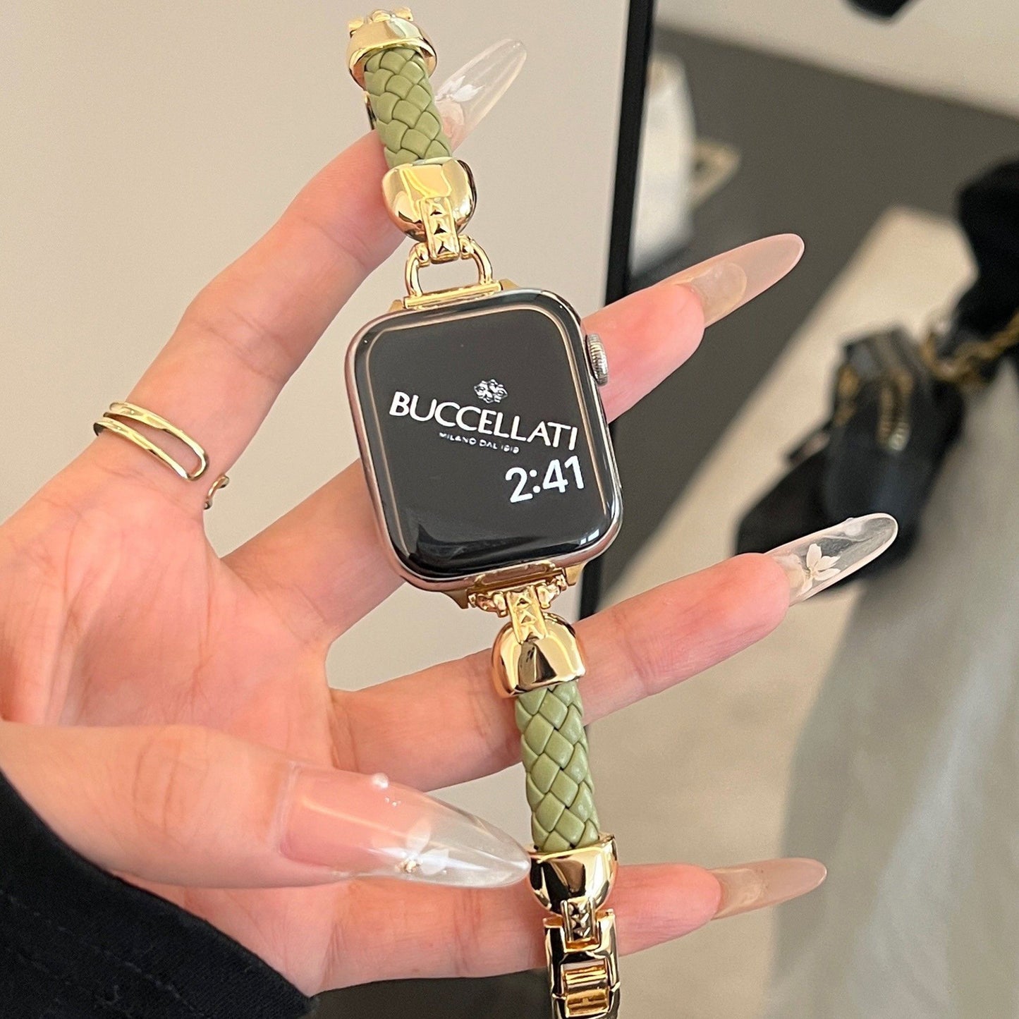 Apple Watch Braided Leather Strap with Chanel-Style Chain SW-28 party X party