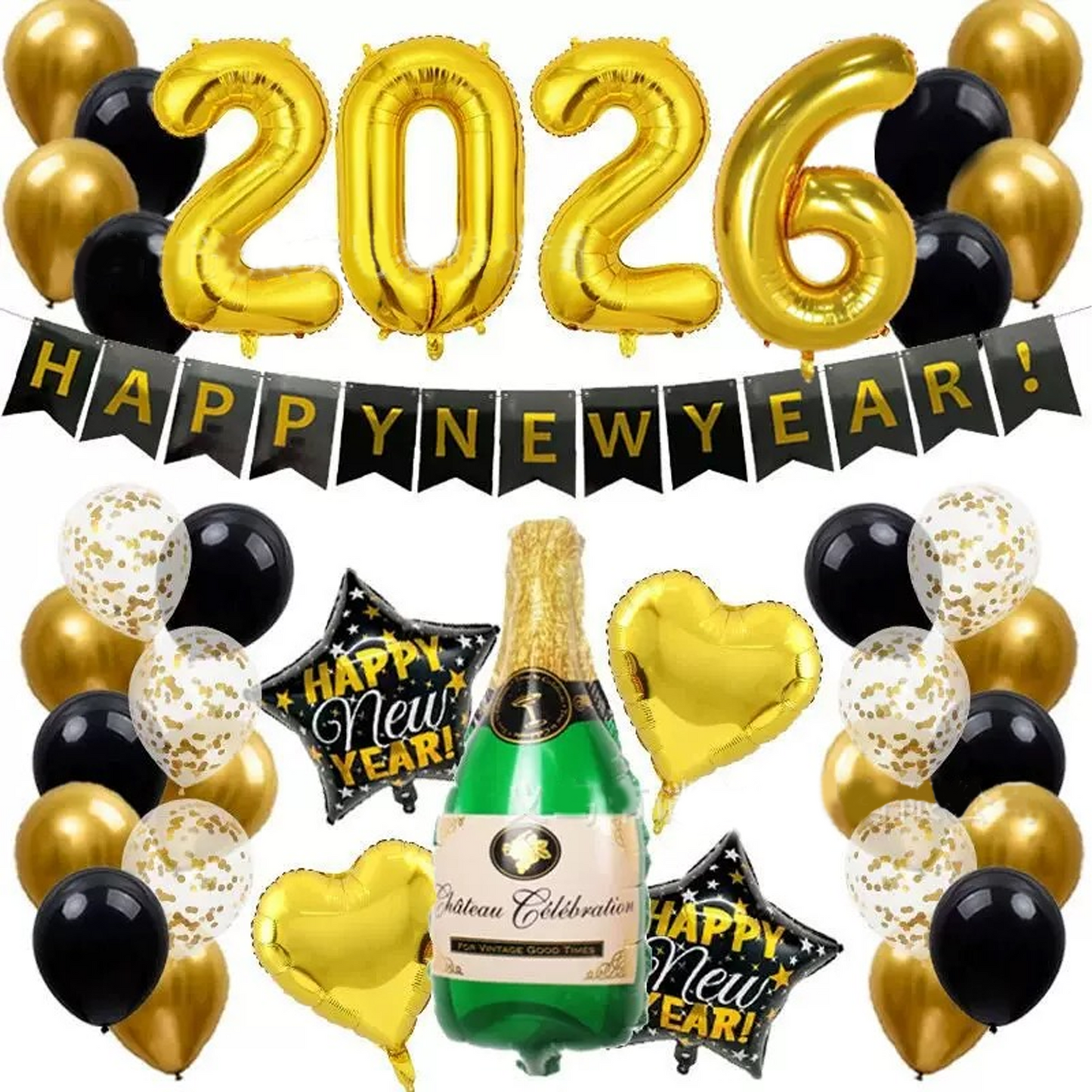 Limited Edition 2026 HAPPY NEW YEAR Banner Set Gold Flag | New Year’s Eve Party Decoration – L009 party X party