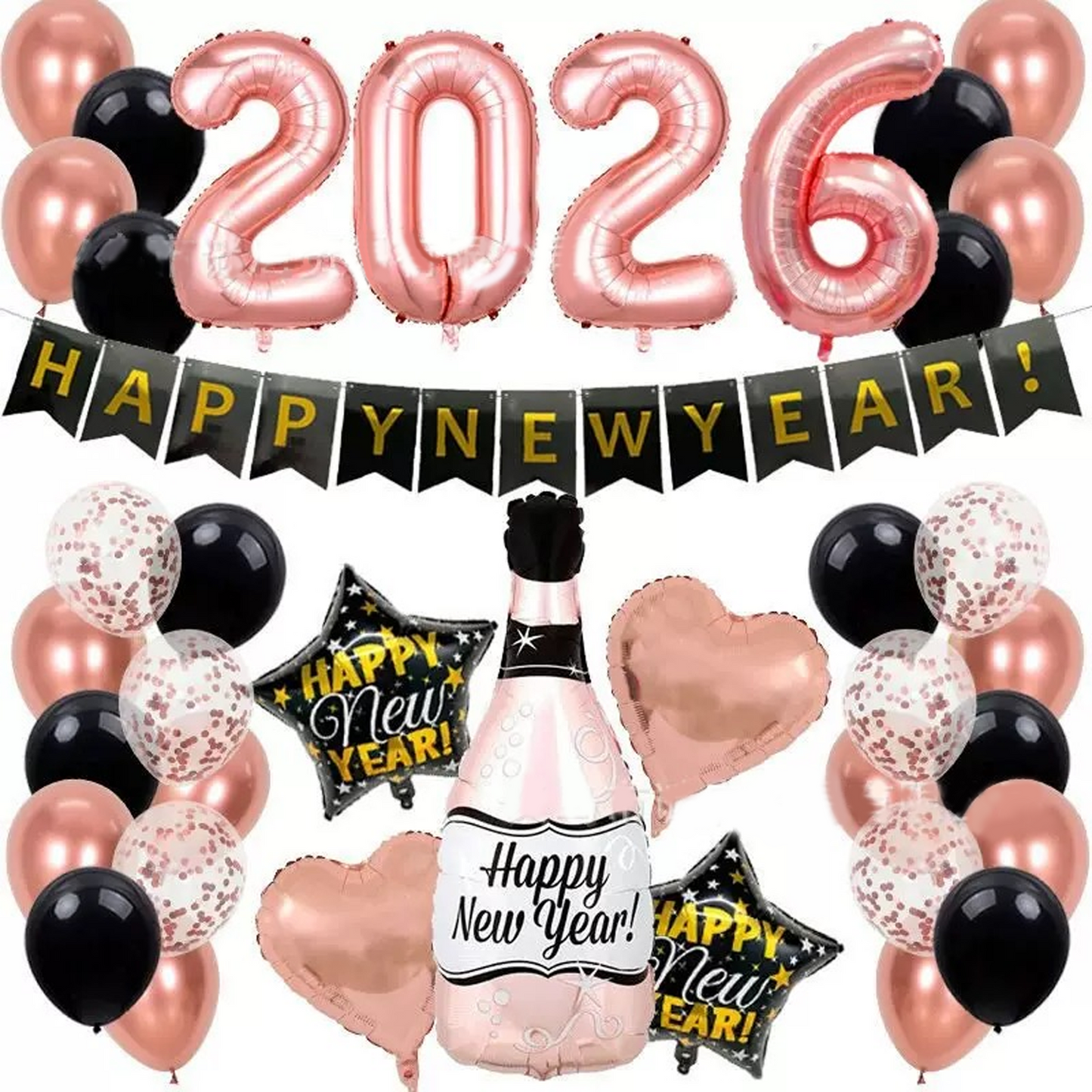 Limited Edition 2026 HAPPY NEW YEAR Banner Set Rose Gold Flag | New Year’s Eve Party Decoration – L010 party X party