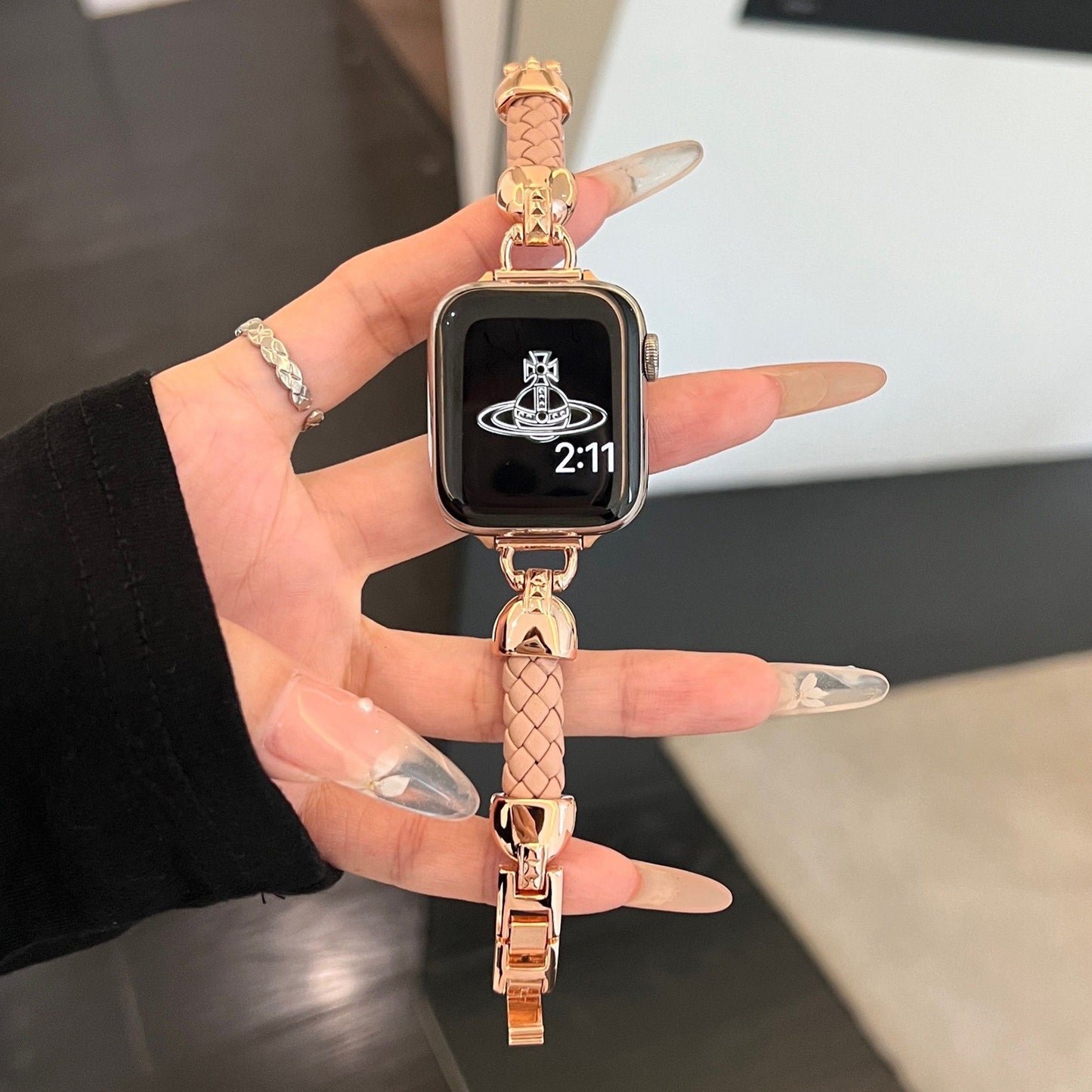 Apple Watch Braided Leather Strap with Chanel-Style Chain SW-28 party X party