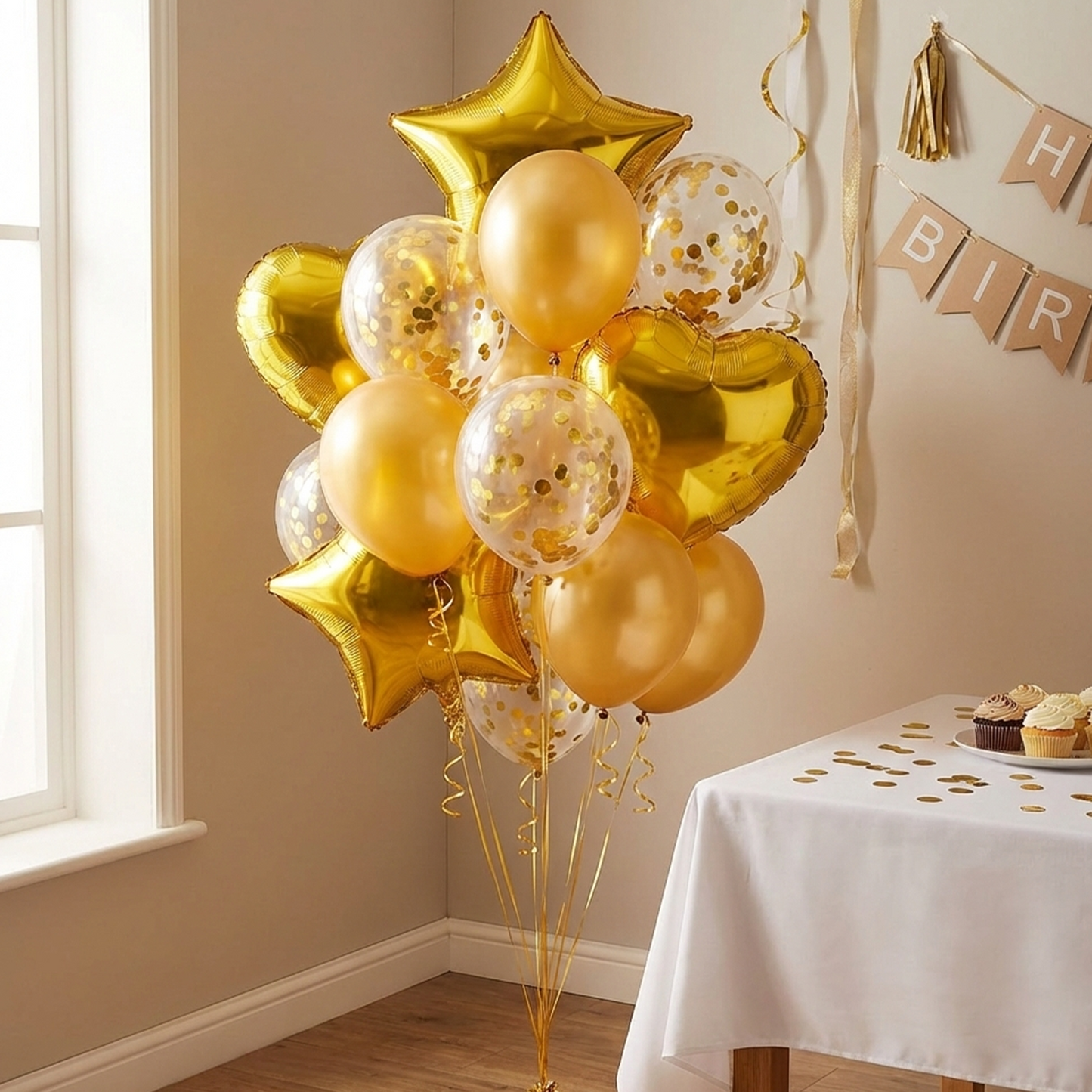 Party Gold Sequin Balloon Decoration Set - Gold Star & Heart Balloons S020 party X party