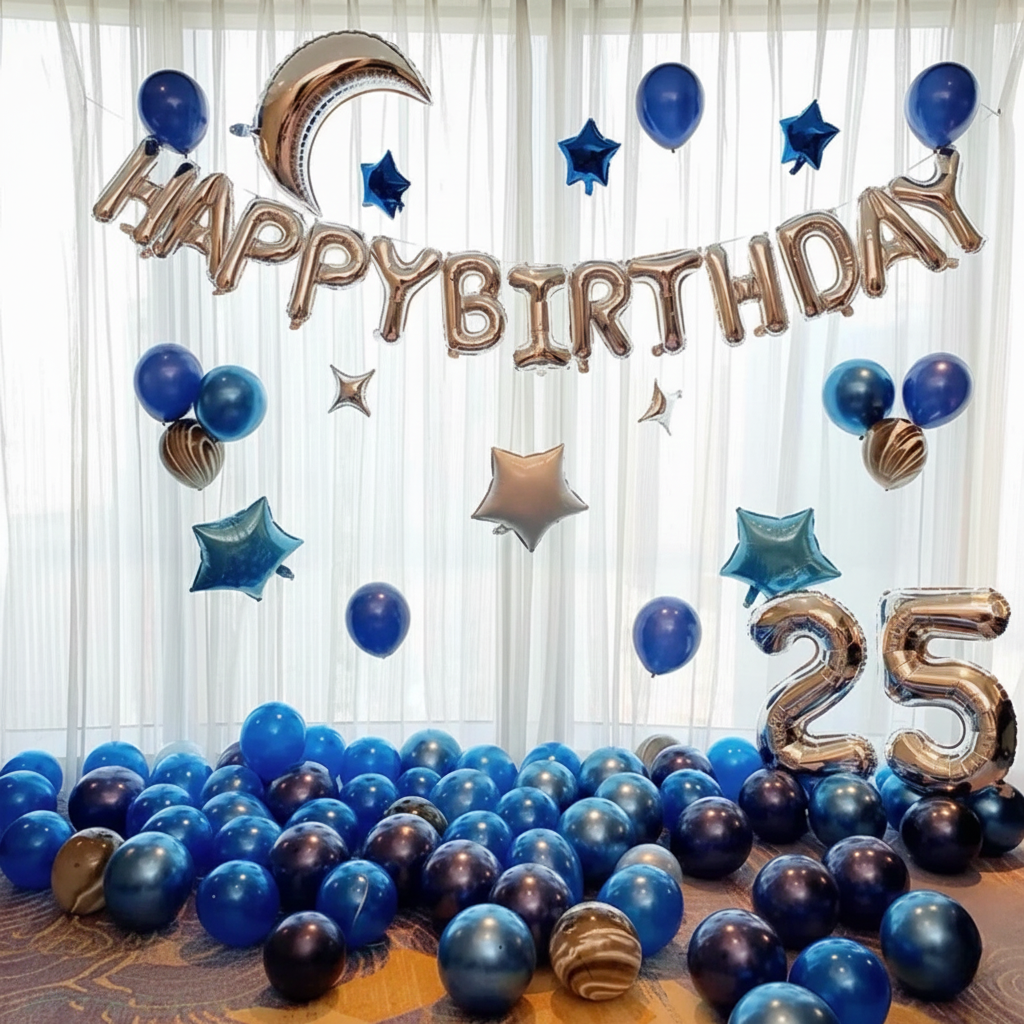 Stars & Moon Balloon Party Decoration Set – Pearl Dark Blue & Black--S072